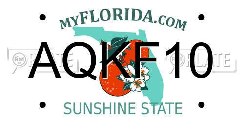 AQKF10 Florida License Plate