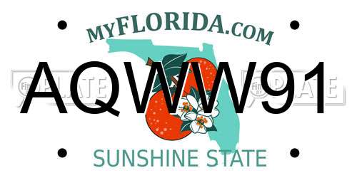 AQWW91 Florida License Plate