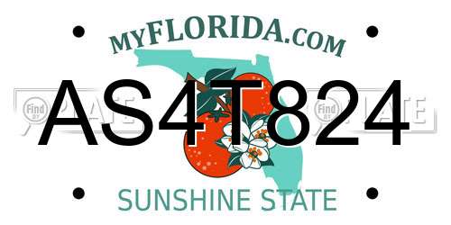 AS4T824 Florida License Plate
