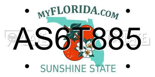 AS6T885 Florida License Plate