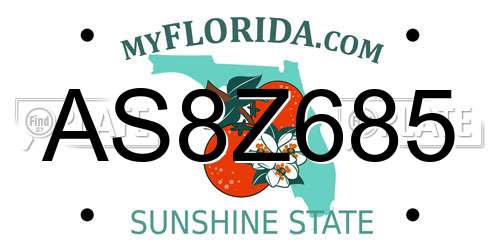 AS8Z685 Florida License Plate