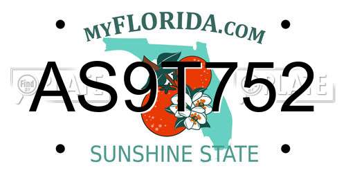 AS9T752 Florida License Plate