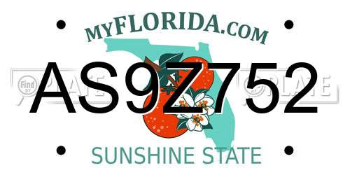 AS9Z752 Florida License Plate
