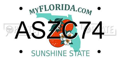 ASZC74 Florida License Plate