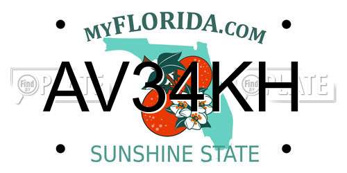 AV34KH Florida License Plate