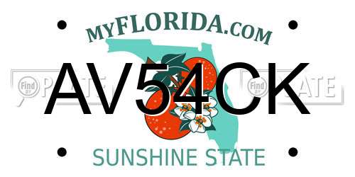 AV54CK Florida License Plate