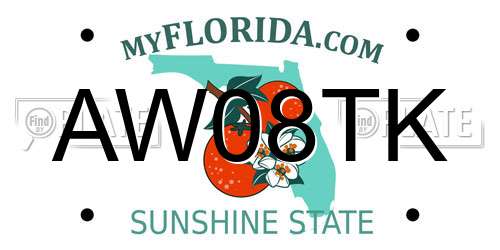 AW08TK Florida License Plate