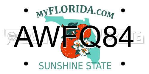 AWFQ84 Florida License Plate