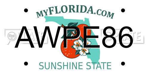 AWPE86 Florida License Plate