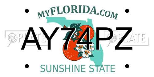 AY74PZ Florida License Plate