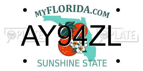 AY94ZL Florida License Plate