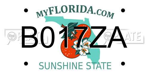 B017ZA Florida License Plate