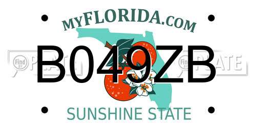 B049ZB Florida License Plate