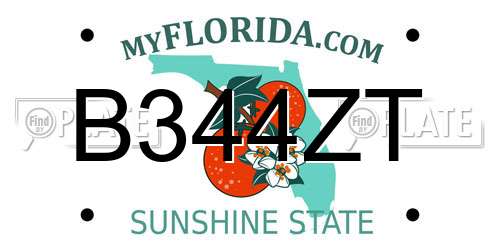 B344ZT Florida License Plate