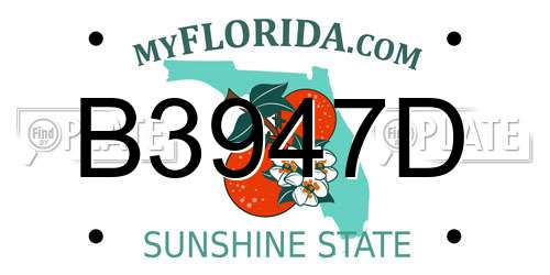 B3947D Florida License Plate
