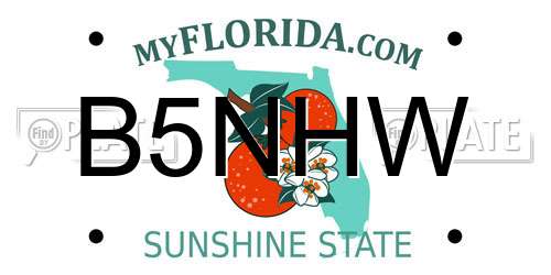 B5NHW Florida License Plate