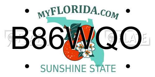 B86WQO Florida License Plate