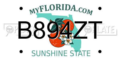 B894ZT Florida License Plate