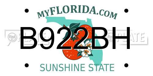 B922BH Florida License Plate