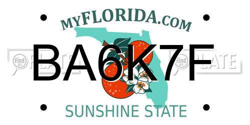 BA6K7F Florida License Plate