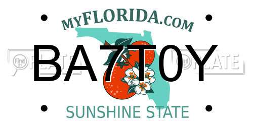 BA7T0Y Florida License Plate
