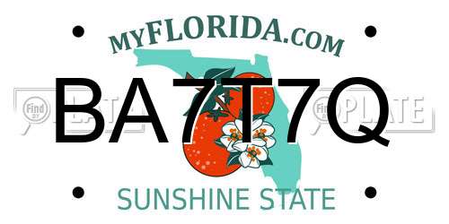 BA7T7Q Florida License Plate