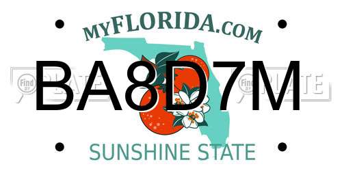 BA8D7M Florida License Plate