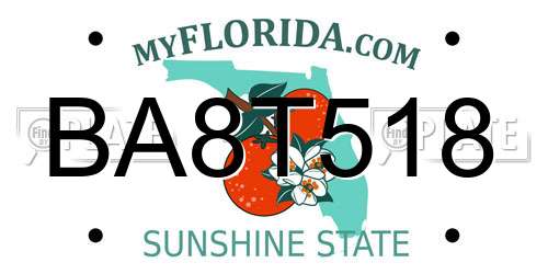 BA8T518 Florida License Plate