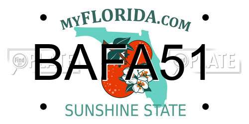 BAFA51 Florida License Plate