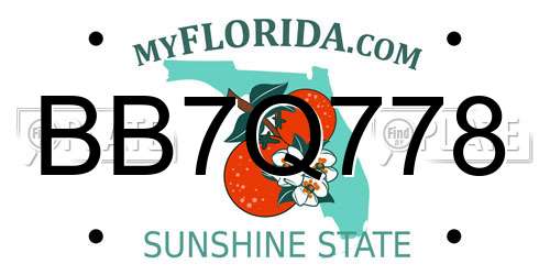 BB7Q778 Florida License Plate