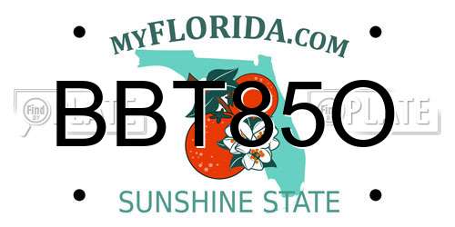BBT85O Florida License Plate