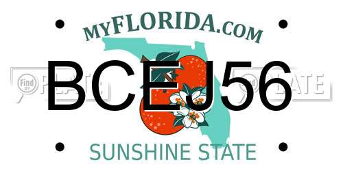 BCEJ56 Florida License Plate