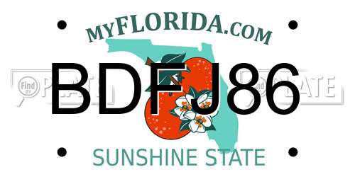 BDFJ86 Florida License Plate
