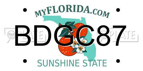 BDGC87 Florida License Plate