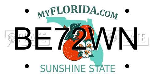 BE72WN Florida License Plate