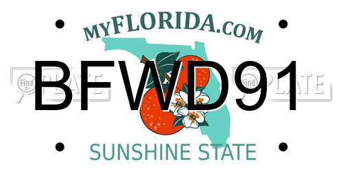 BFWD91 Florida License Plate