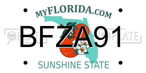 BFZA91 Florida License Plate