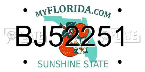 BJ52251 Florida License Plate