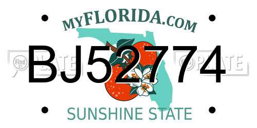BJ52774 Florida License Plate