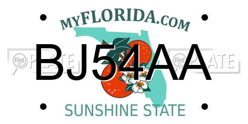 BJ54AA Florida License Plate