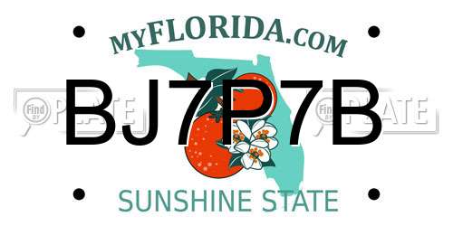BJ7P7B Florida License Plate