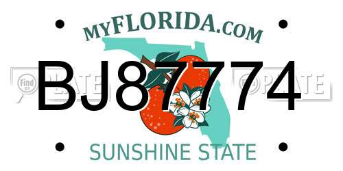 BJ87774 Florida License Plate
