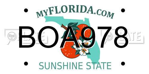 BOA978 Florida License Plate