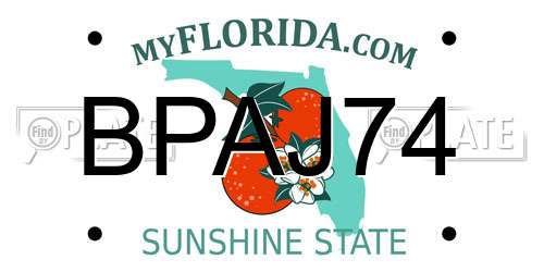 BPAJ74 Florida License Plate