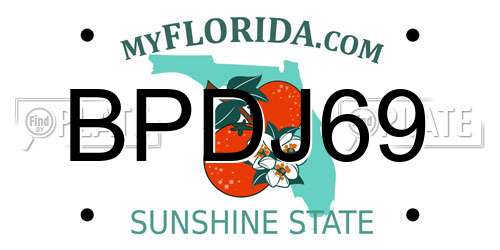 BPDJ69 Florida License Plate