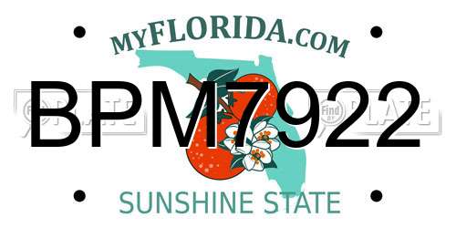 BPM7922 Florida License Plate