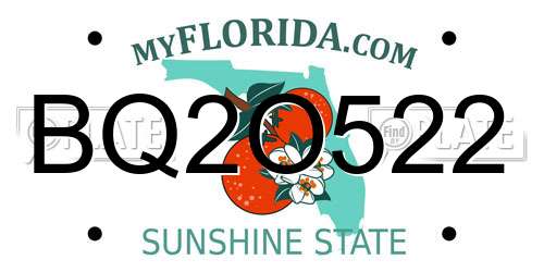 BQ2O522 Florida License Plate