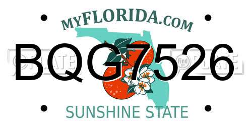 BQG7526 Florida License Plate