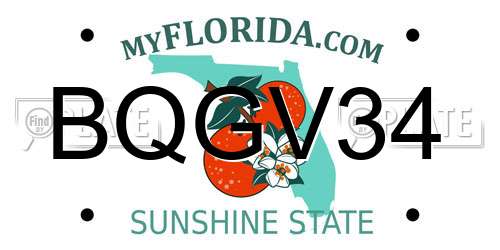 BQGV34 Florida License Plate