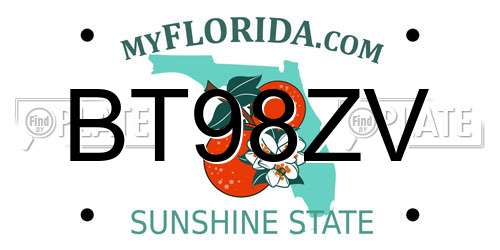 BT98ZV Florida License Plate